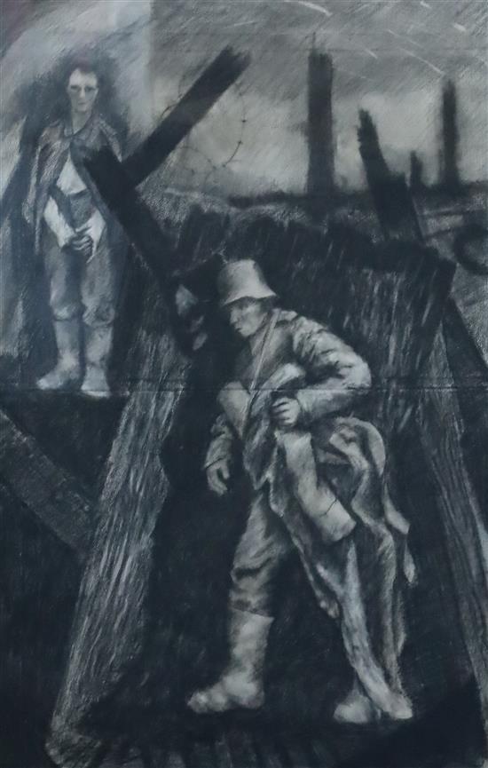 Gerald R. Jarman (British, 1930-2014) WW1 Series; Death and the Soldier 43 x 29.5in.